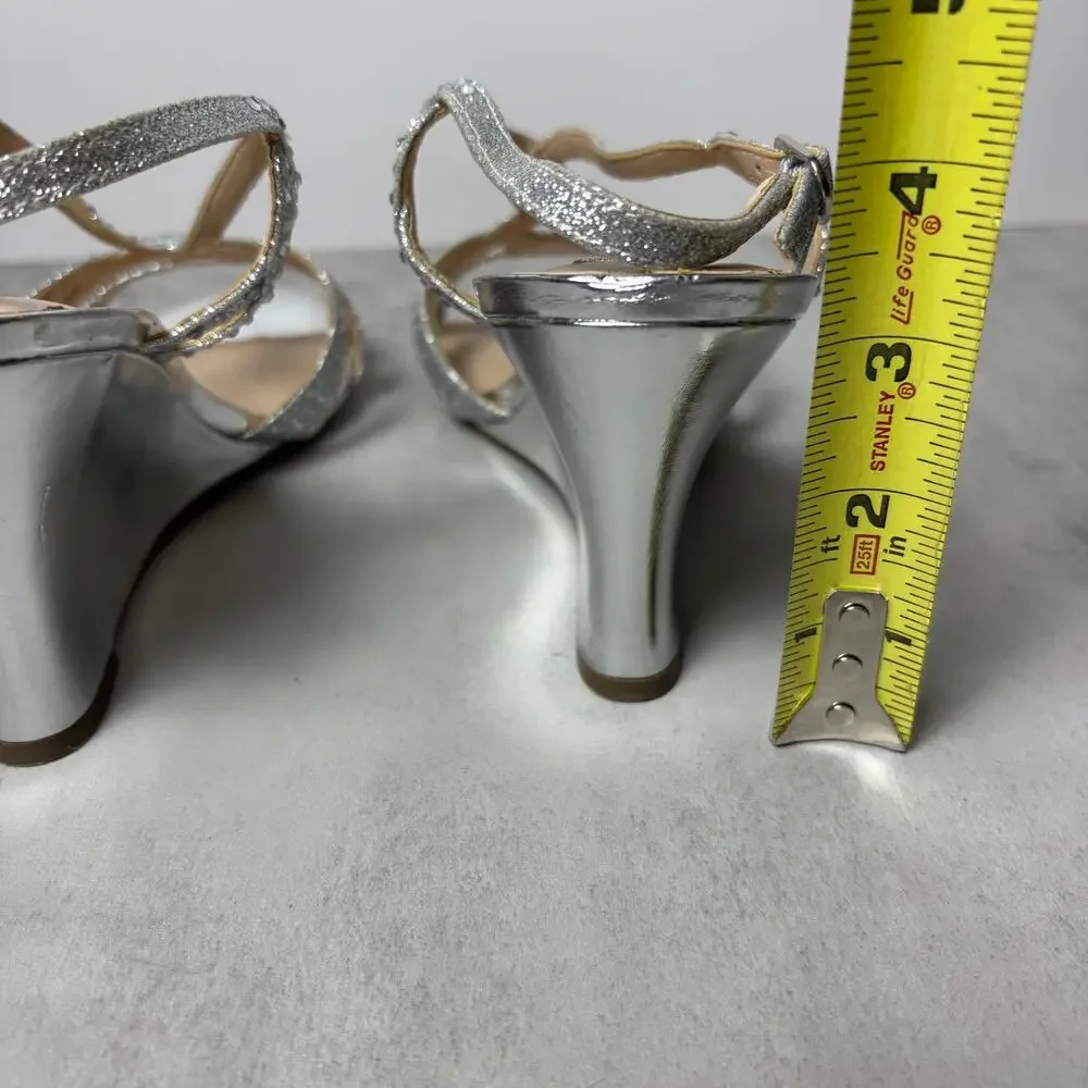Nina Vanida Wedge Strappy Silver Glitter Rhinestone Dress Sandal Women's 9.5 - Picture 10 of 12